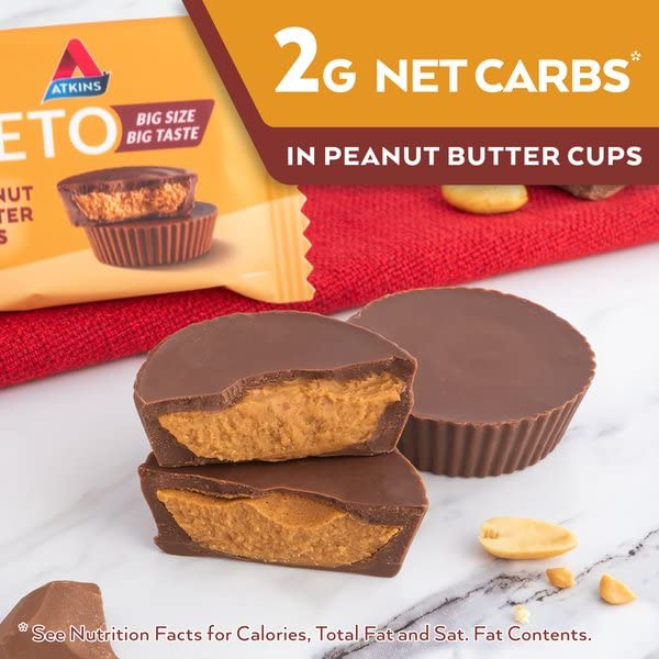 ATKINS KETO PEANUT BUTTER CUPS, NATURALLY FLAVORED, ZERO GRAMS ADDED SUGAR, GLUTEN FREE, 20 COUNT