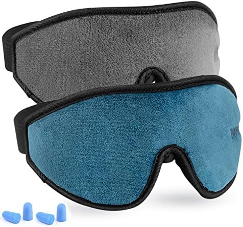 LYOOLYUpgraded 3D Contoured Sleeping Mask - Adjustable Eye Shades for Complete Darkness and Free Eye Movement - 100% Blackout (Blue & Gray)
