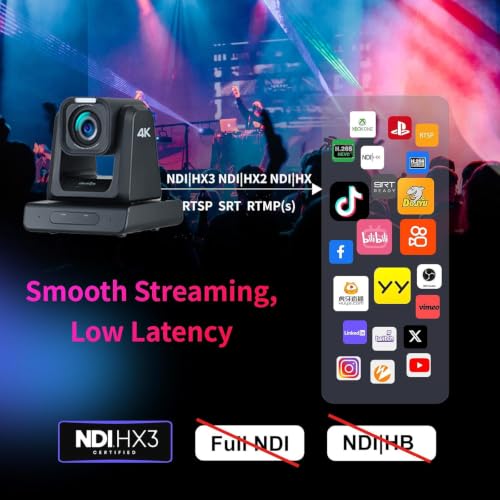 zowietek Caméra PTZ 4K (Native NDI|HX3), ZowiePTZ, télécommande Ergo-Ease, gestionnaire d'applications ZowieX, optique 25X + zoom numérique 12x, noir, SDI/HDMI/USB, RTSP/RTMP(s)/SRT Stream, réunion