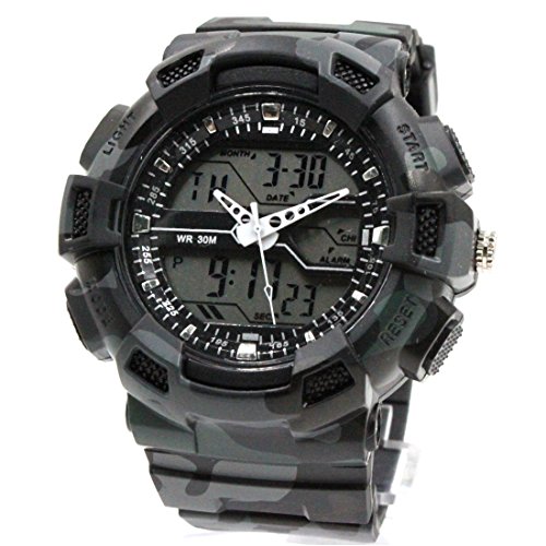 Alexis Men Sport Digital Analog Watch Dark Gray Dial Water Resistant Alarm 806A