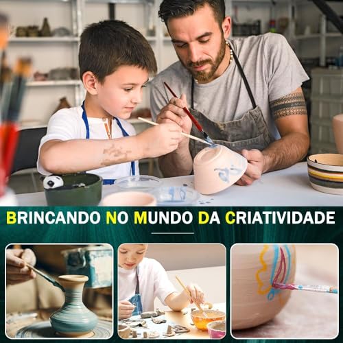 Kit 15 Pincel Pintura em Ceramica, Conjunto de 15 Pincéis de Pintura, Mistura de Pelos de Cabra para Cerâmica, Pincel Aquarela, Pincéis Esmaltados para Cerâmica, Kit Pincel para Ceramica Fria