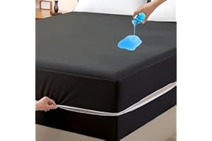 SHREEM LINEN Mattress Protector King Size 100% Waterproof Zippered Cover, 15 Inches Deep, Six-Sided Mattress Encasement for Bed, Zipper Closure Style (Dark Grey)