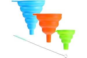 Caiqicome Funnel Silicone Funnels for Filling Bottles - Kitchen Collapsible Canning Funnel - Small, Medium, Large - Orange, B