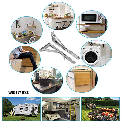 Folding Shelf Brackets 14 Inch CESHUMD Heavy Duty Stainless Steel Collapsible Wall Mounted Shelf Bracket Space Saving for Table Work Bench, 2pcs with Screws