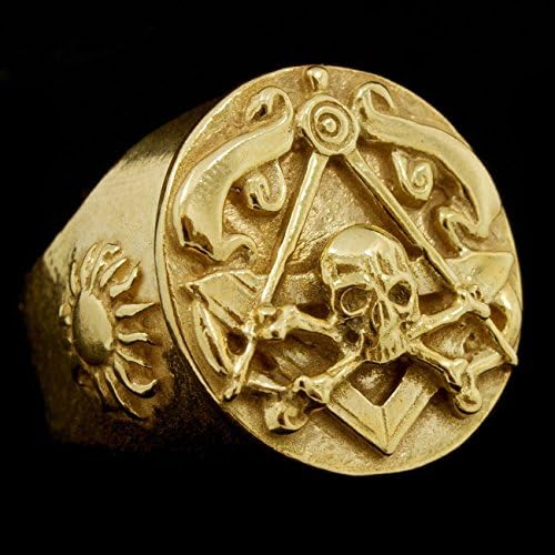 SignoArt Handmade 14K Gold Masonic Ring Unique Mens Skull Bones Freemason Jewelry Luxury Gift Biker Gothic All Sizes