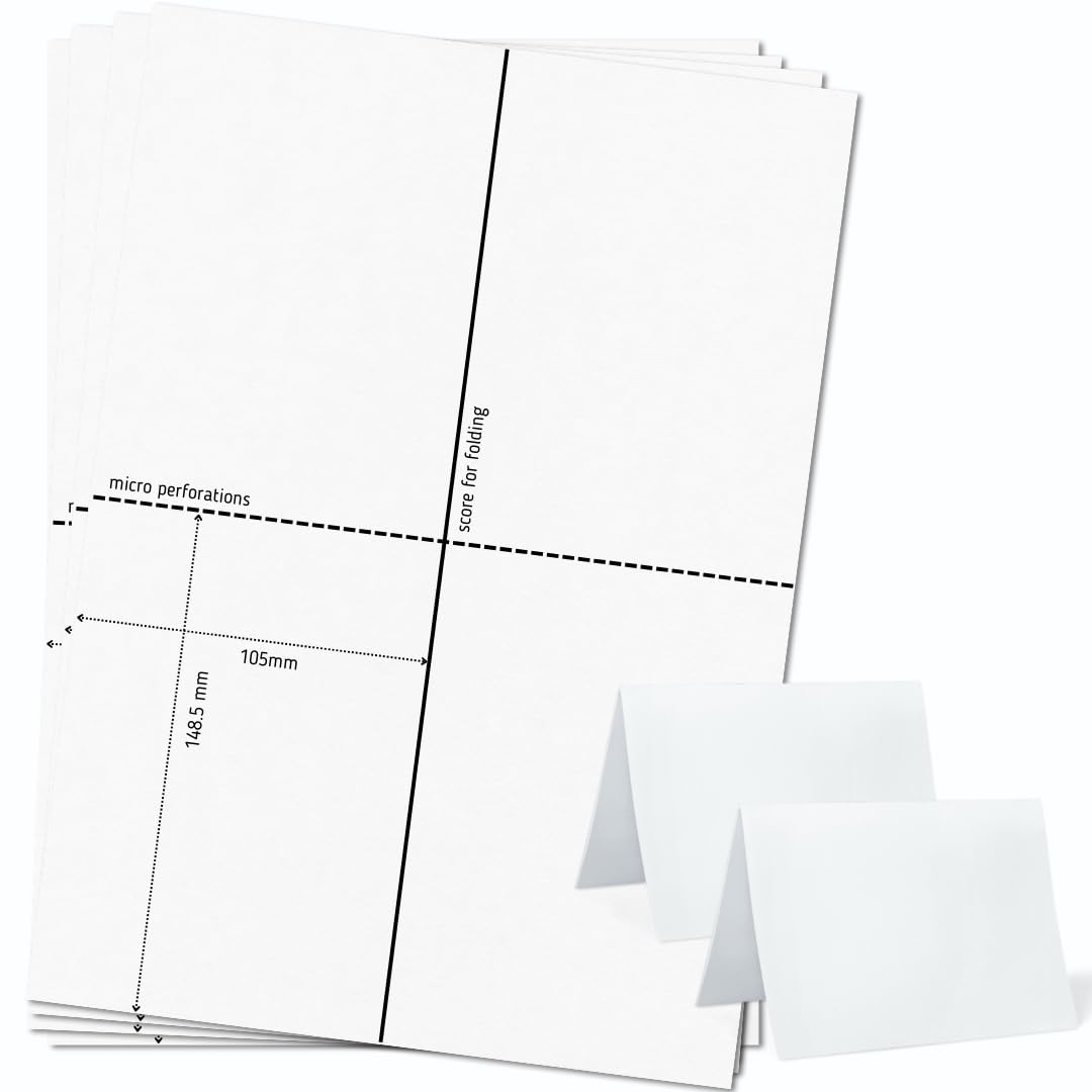 OfficeGear Large A6 Tent Cards 2-up [50 Sheets - 100 Pack] 105x148.5mm Printable A4 190gsm Scored Folding Table Top Name Place Cards for Hotels Weddings Conference Events Incl Design Template