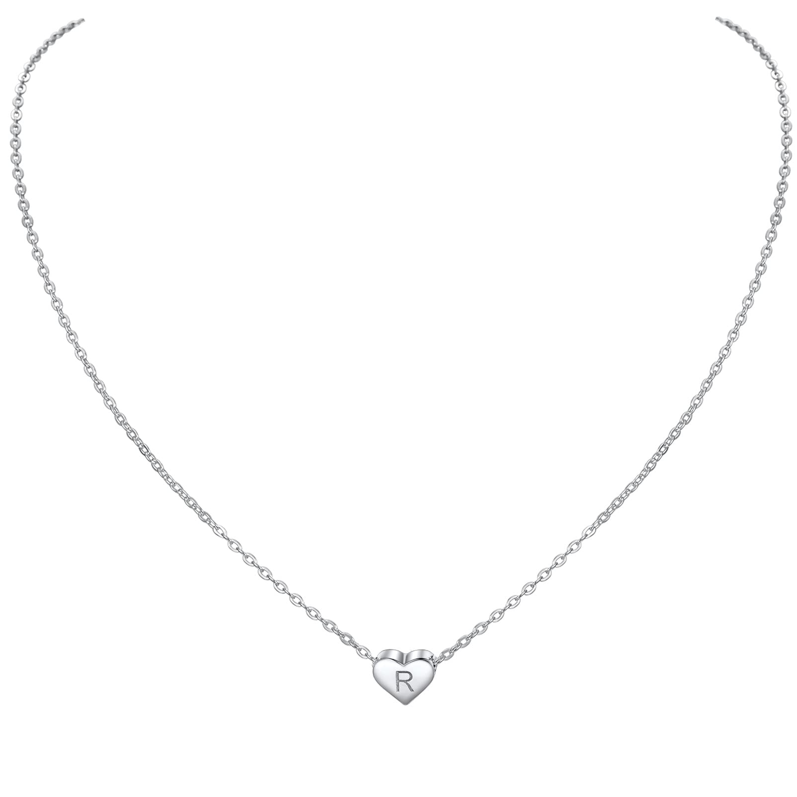 PROSILVER R Initial Necklace Women Sterling Silver Heart Necklace