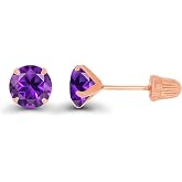 Solid 14k Gold Hypoallergenic 5mm Round Birthstone Solitaire Prong Set Screw Back Stud Earrings