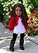 Uptown Girl - 4 Piece Outfit - Red Ruffled Jacket, White Tank Top, Black Leggings and Boots - Clothes Fits 18 Inch Doll (Doll Not Included)