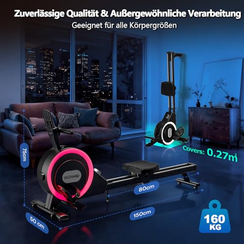 Rudergerät für Zuhause, DMASUN Magnetisches Rudergerät mit Upgrade Doppel-Slide-Rails, APP-Verbindung, 16 Widerstandsstufen, LCD-Datenanzeige, ideal für Cardio-Training