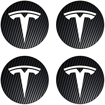 luluda 4X 56mm Tesla Badge Carbon Center Caps Hub Alloy Rims Wheel Stickers
