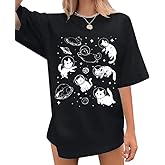 Cat Shirts for Women Oversized Cat Mom Shirt Animal Print Tops Cute Teen Clothes Casual Graphic Tees