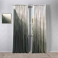 SONGDAYONE Forest Shading Insulated Curtain,Northern Parts of The World with Coniferous Trees Scandinavian Woodland Curtains 63 inch Length Protective Furniture Cream Tan Dark Green W72 x L63 Inch