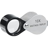 10X Jewelers Loupe Hastings Triplet Loupe Magnifier with 16mm (0.63inches) Triplet Glass Lens, Foldable Jewelry Magnifying Glass Jewelry Magnifier Magnifying 10X Hand Lens for, Gem, Coins, Watches