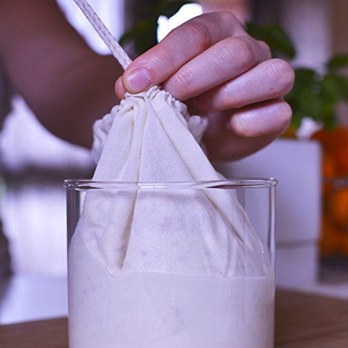 100% Organic Cotton Textile, Reusable, Durable, Natural and Finest Quality High Grade Mesh Nut Milk Bag, Nylon Free, Strainer Cheesecloth and Coffee Filter for Silk Almond Cashew Peanut Milk