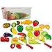 IQ Toys Play Food Set 40 Piece Cutting Fruits and Vegetables Playset with 2 Knives and Cutting Boards Accessories in Storage Container