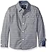 Nautica Little Boys Sailor Feeder Stripe Long Sleeve Woven Shirt With Chambray Trims, Sport Navy, Small/4