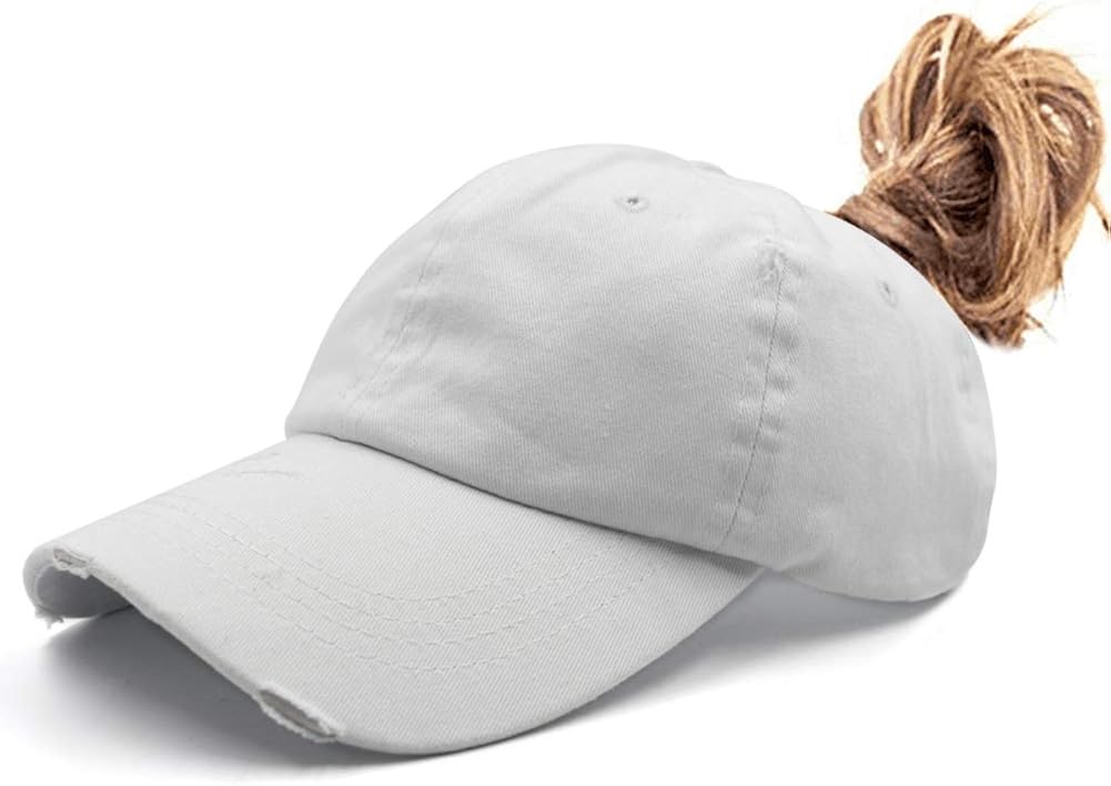 Ponytail Unconstructed Washed Dad Hat Messy High Bun Ponycaps Plain Baseball Cap