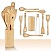 CHEFHQ 9 Piece Bamboo Cooking Utensils Set - Set Includes: Holder, Spatulas, Slotted Spatula, Serving Spoons, Angled Spoon with Hole, Tongs - Wood Tool Utensil Sets for Nonstick Cookware