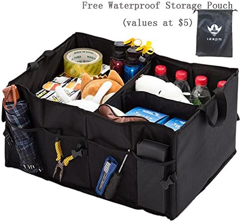 Foldable Quality Trunk Organizer For Car, SUV, Truck - Durable Collapsible Cargo Storage - Non Slip Bottom Strips to Prevent Sliding w/ Bonus Foldable WATERPROOF Storage Bag