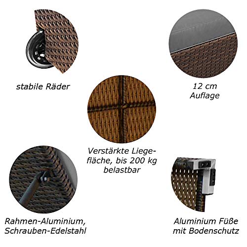 RS Trade Sonnenliege Verona High Braun/Grau - Outdoor Liege mit beständigem Poly-Rattan-Geflecht - verstellbare Rückenlehne – extra hoch & breite Liegefläche - inkl. Kopfteil und 12 cm Auflage – Bild 4