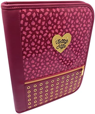 Pink and Gold 1 1/2" Zipper Ring Binder With Shoulder Strap
