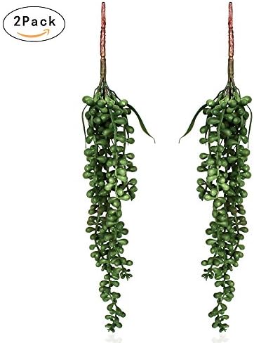 2 Pcs Artificial Succulent Plants 13 inch Hanging Basket plant, Lover Tears Plants, Artificial Hanging String of Pearls Plant Fake Succulent, String of Pearls for Home Decor (34cm/ 13 inch)