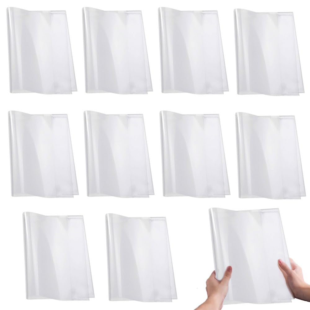 KOMUNJ Set of 10 Book Protectors for School Books, Transparent/Clear Book Protectors with Cover, Protective Cover for Work, Covers for School Books