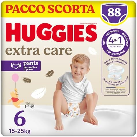 Extra Care, Pannolini Taglia 6 (15-25 Kg), Mutandina traspirante, Design Winnie The Pooh, Pacco Scorta, 88 Pz