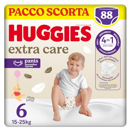 Extra Care, Pannolini Taglia 6 (15-25 Kg), Mutandina traspirante, Design Winnie The Pooh, Pacco Scorta, 88 Pz
