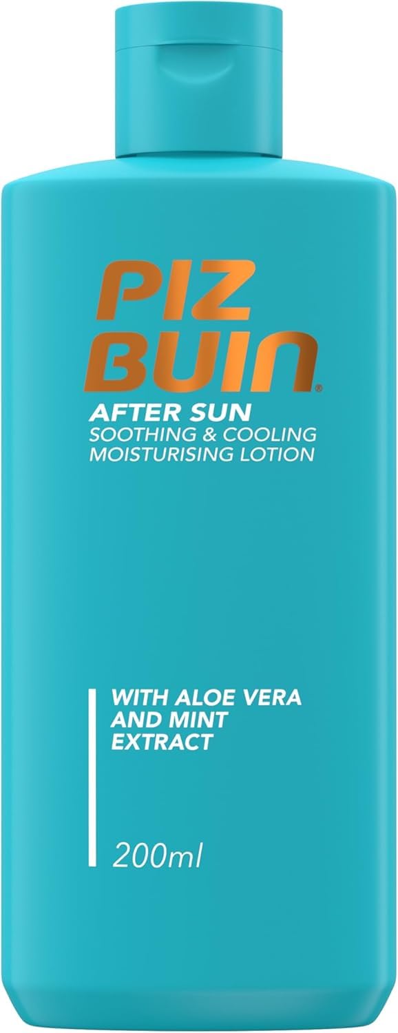Piz Buin After Sun Soothing and Cooling Moisturising Lotion (200ml), Nourishing Cream with Aloe Vera Extract to Soothe and Calm, Aftersun with Non-Greasy Formula, Immediate and Lasting Cooling Effect