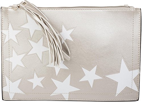 styleBREAKER star design clutch, tassel pendant upon zipper, wrist and shoulder strap, women 02012075, color:Silver