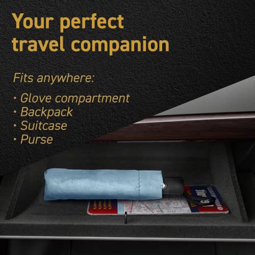 Windproof Travel Umbrellas for Rain - Lightweight, Strong, Compact with & Easy Auto Open/Close Button for Single Hand Use - Double Vented Canopy for Men & Women