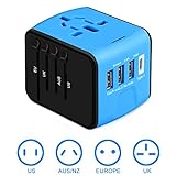 [Upgraded] Universal Travel Adapter International Power Adapters European Adapter, 3 USB & Type C Charger, All in One Adapter Wall Charger for US UK AUS EU Asia Phone/Laptop 150+Countries, Blue