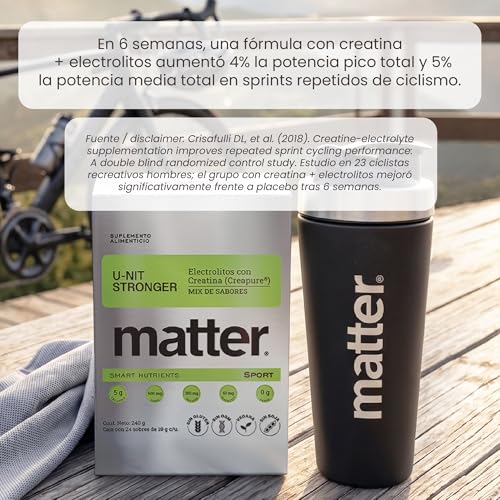 Matter U-nit Stronger, Electrolitos Sin Azucar Premium con Creatina Creapure®, Polvo para Mezclar, Hidratación y Rendimiento para Pre Entreno y Entrenamiento, Mix de Sabores, 1 Caja con 24 Porciones