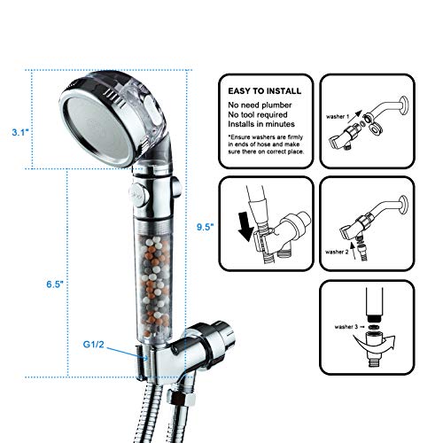 KAIREY Zen Shower Head with Beads On/Off,3 Function High Pressure Water