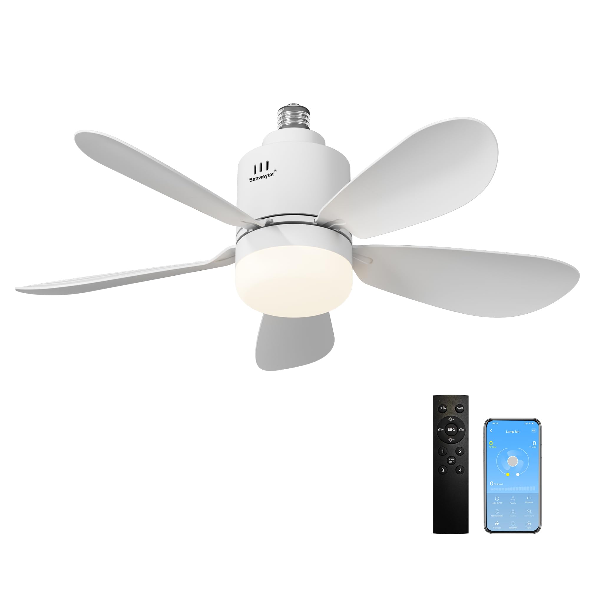 Sanweyter Deckenventilator mit Beleuchtung, 53CM Deckenlampe Deckenleuchte mit Ventilator Fernbedienung APP, Deckenventilator Klein 3000K-6500K Farbtemperatur, 4 Windstufen, Timer