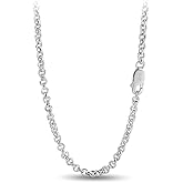 SHIBIDEBAOHUA Solid 925 Sterling Silver Rolo Chain Necklace, 3mm Round Cable Chain Link with Lobster Clasp, 16" to 30" Length for Men & Women