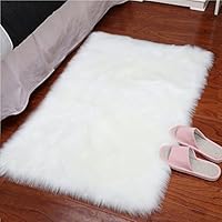 YJ.GWL Super Soft Faux Sheepskin Fur Area Rugs for Bedroom Floor Shaggy Plush Carpet White Faux Fur Rug Bedside Rugs, 2 x 3 Feet Rectangle