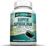 AMAZING SUPERFOOD SPIRULINA (Earthrise) SUPPLEMENT PILLS. Powerful Antioxidant Easy-To-Swallow 500mg Vegetable Capsules. Best Support for Eye Health, Weight Loss, Increased Energy, Natural Detox