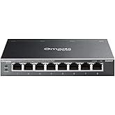 Omada ES208GP, 8 Port Gigabit Easy Managed PoE Switch | 65W Budget, PoE+ Compliant, Up to 250m Distance, Auto Recovery, VLAN, Loop Prevention, Fanless