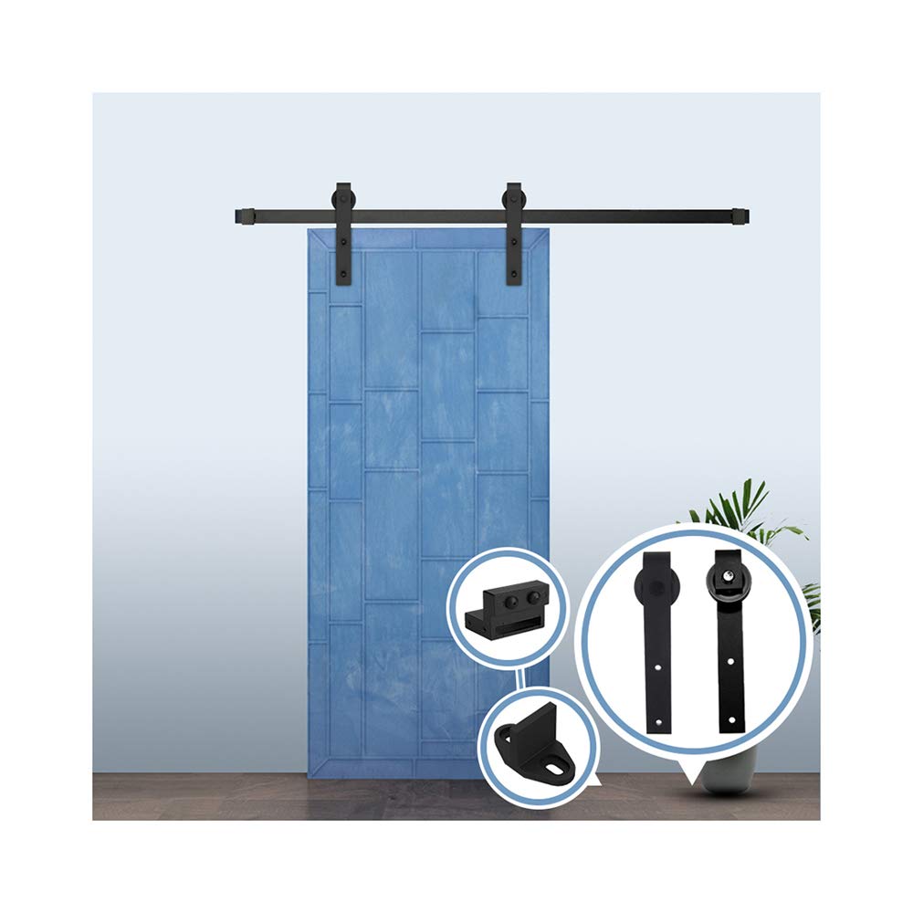 6.6FT/200cm Sliding Barn Door Hardware Barn Door Kit Sliding Door Kit for Single Barn Door,Black J-Shaped Hangers