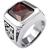KONOV Mens Crystal Stainless Steel Ring, Classic Gothic, Red Silver