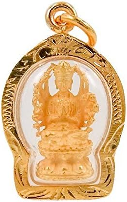 San jewelry Pendant Necklace Buddhist Goddess Guan Yin 1000 Hand Good Luck Success &amp; Good Protection (Amazing Gold Sand Brushed)