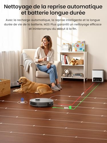 Lefant M2S Plus Robot Vacuum Cleaner with Station, 10000Pa Vacuum Cleaner, Automatic Emptying, Obstacle Avoidance, 240min, Ideal for Pet Hair Carpets Hard Floors, Connected with Alexa/App