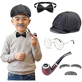 fannos Old Man Costume, Old Person Costume Kids, Old Man Costume for Boys, Kids 100 Days of School Costume for Boys, Includes Hats, Glasses, Ties, Fake Beards/Eyebrows, and Costume Props Black