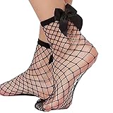Oksale 1 Pair Womens Summer Ruffle Fishnet Ankle High Socks Mesh Lace Fish Net Short Socks (Black)