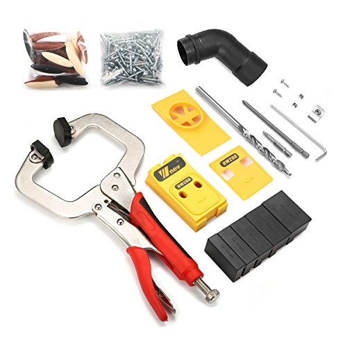 DRILLPRO Jig Pocket Hole Kit System Pocket Hole Drill with Free Classic Clamp, Pocket Hole Screws and Plugs for Woodworking to Realize the Pocket Hole Connection of Various Woodworking Furniture