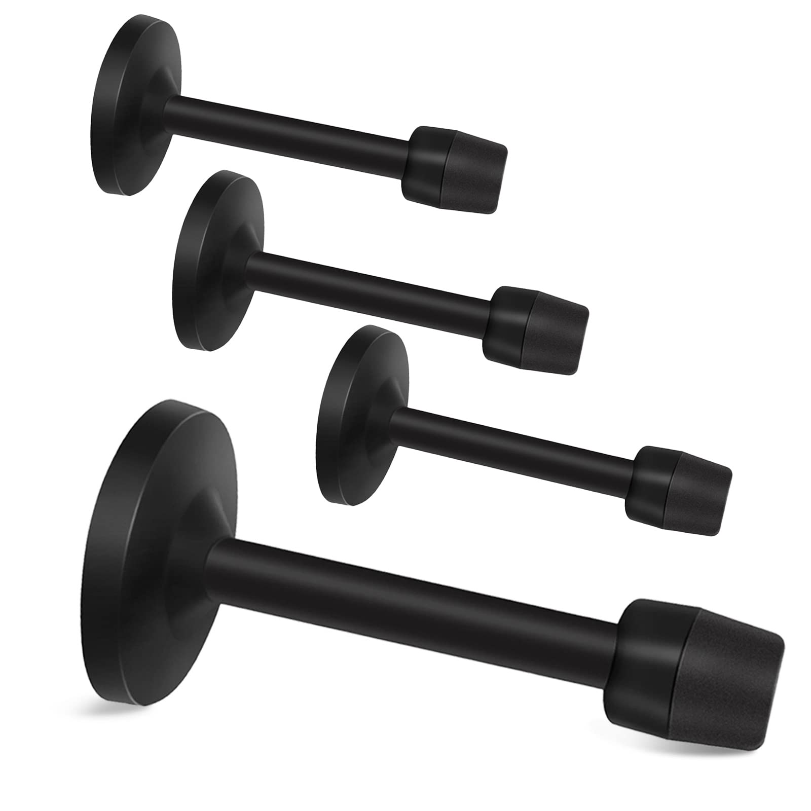 4 Pack Door Stopper Black 4 Inch Wall Mount with Rubber Bumper Tip Sound Dampening, Heavy Duty Stainless Steel Doorstop Wall Protector for Indoor Outdoor, 100mm