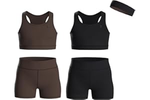 Essenclo Girls Clothing Athletic Sets Sleeveless Crop Tank Tops & Bike Shorts Cheer, Gymnastics, Volleyball Size 3-16 (5 Pcs)